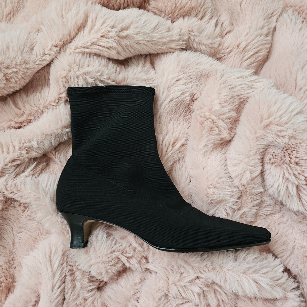 Talbots Women Fawn Black Fabric Retro Boho Y2K 90's Boots Size 7.5M Bootie